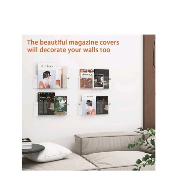 Acrylic Wall Mounted Magazine Rack Clear Display Holder Office & Waiting Room 4 - Picture 4 of 7